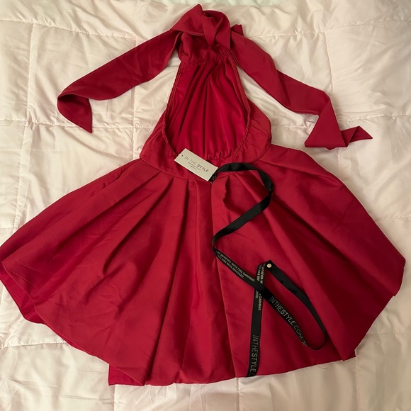 NWT Red High Neck Ruffle Detail Mini Dress - Picture 4 of 6